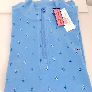 Vineyard Vines Broadfield Half Zip Pullover-Anchor Print Ocean Blue New With Tag